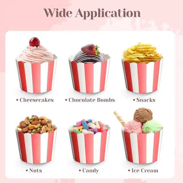 Alt view image 6 of 7 - Small Cupcake Liners, 50PCS Nonstick Red and White Baking Cups Pastry Popcorn Muffin Wrapper Paper Cases Baking Cups for Popcorn, Circus Kids Party, Labor Day, Summer Pool Party