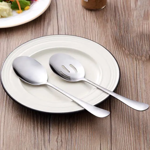 Alt view image 3 of 7 - 6 PCS Serving Spoons Set, 8.7 Inch Serving Spoon, Slotted Spoons, Silver | 3 Server Spoon and 3 Slotted Spoons, Stainless Steel Buffet Banquet Large Utensils Cutlery Set for Kitchen