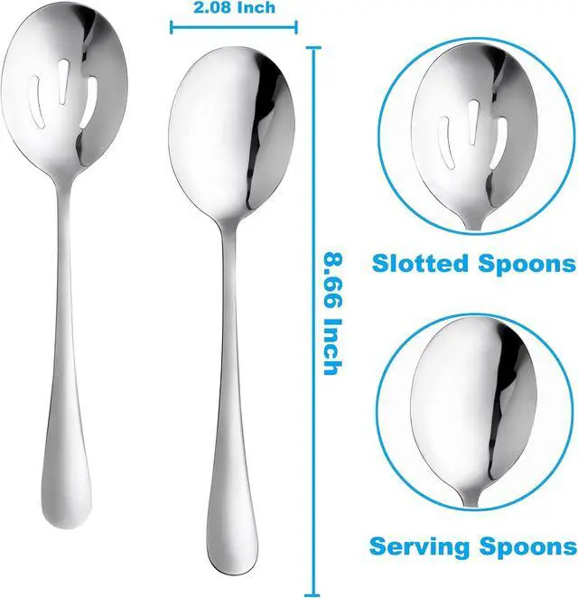 Alt view image 2 of 7 - 6 PCS Serving Spoons Set, 8.7 Inch Serving Spoon, Slotted Spoons, Silver | 3 Server Spoon and 3 Slotted Spoons, Stainless Steel Buffet Banquet Large Utensils Cutlery Set for Kitchen