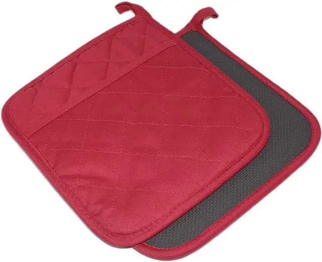 Main image of 2Pcs Cotton and Neoprene Oven Pads Pot Holders with Pocket 8"x8.5" Dual-Function Hot Pad Set for Finger Hand Wrist Protection Heat Resistant to 428°F,Red