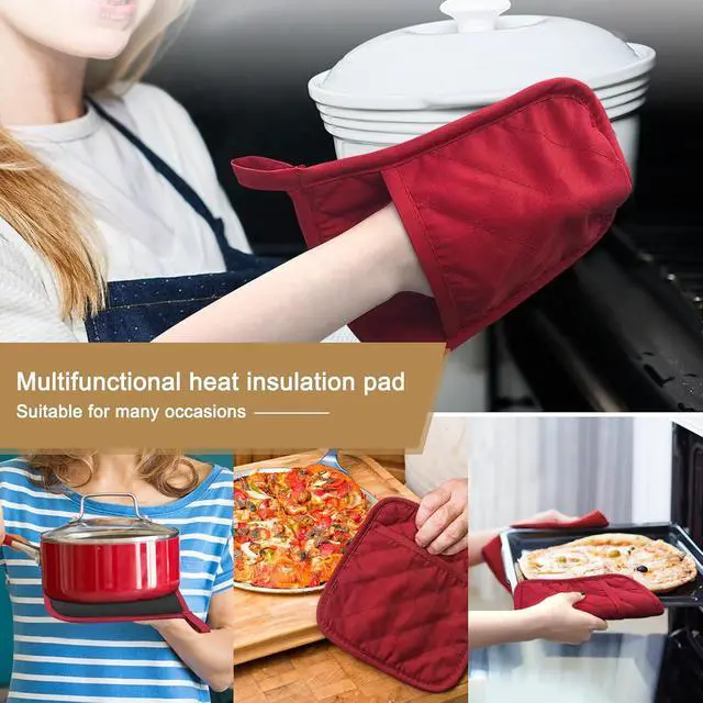 Alt view image 3 of 7 - 2Pcs Cotton and Neoprene Oven Pads Pot Holders with Pocket 8"x8.5" Dual-Function Hot Pad Set for Finger Hand Wrist Protection Heat Resistant to 428°F,Red