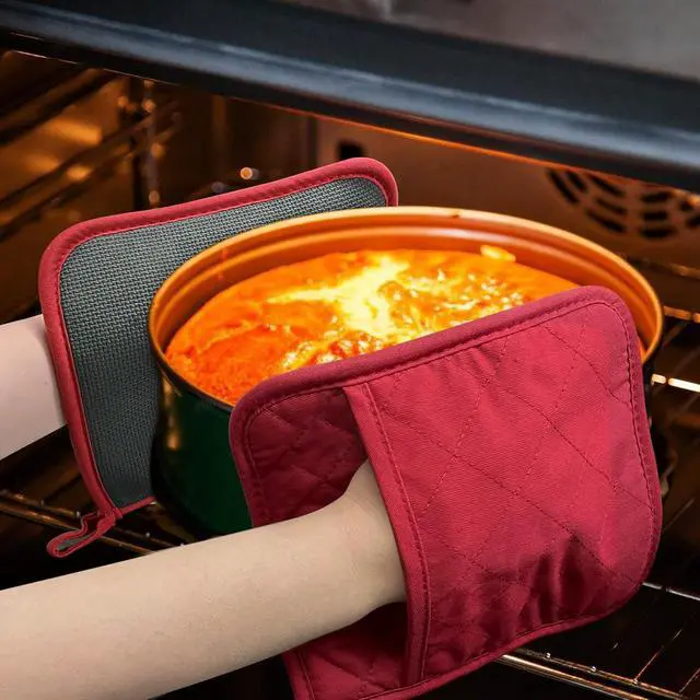 Alt view image 5 of 7 - 2Pcs Cotton and Neoprene Oven Pads Pot Holders with Pocket 8"x8.5" Dual-Function Hot Pad Set for Finger Hand Wrist Protection Heat Resistant to 428°F,Red
