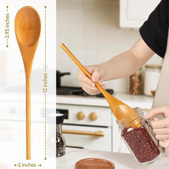 Alt view image 4 of 7 - MORGLES 3Pcs Wooden Spoons for Cooking, 12 Inches Long Handle Mixing Spoons, Natural Wood Kitchen Utensils for Stirring, Serving & Eating