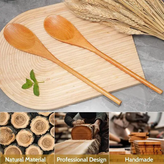 Alt view image 6 of 7 - MORGLES 3Pcs Wooden Spoons for Cooking, 12 Inches Long Handle Mixing Spoons, Natural Wood Kitchen Utensils for Stirring, Serving & Eating