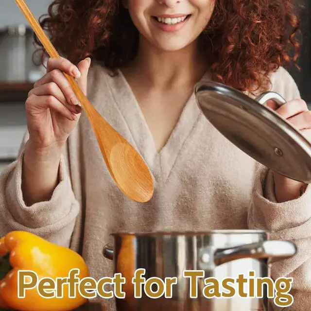 Alt view image 5 of 7 - MORGLES 3Pcs Wooden Spoons for Cooking, 12 Inches Long Handle Mixing Spoons, Natural Wood Kitchen Utensils for Stirring, Serving & Eating