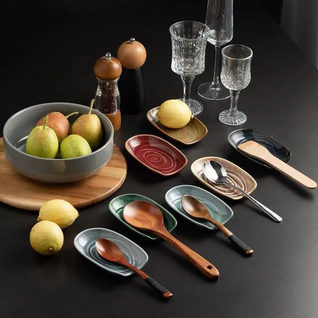 Alt view image 7 of 7 - Ceramic Spoon Rest for Stove Top, Spoon Holder for Kitchen Counter | Works as a coffee spoon rest and utensil rest for ladles, spatulas and stirrers, fitting daily use and housewarming gifts.