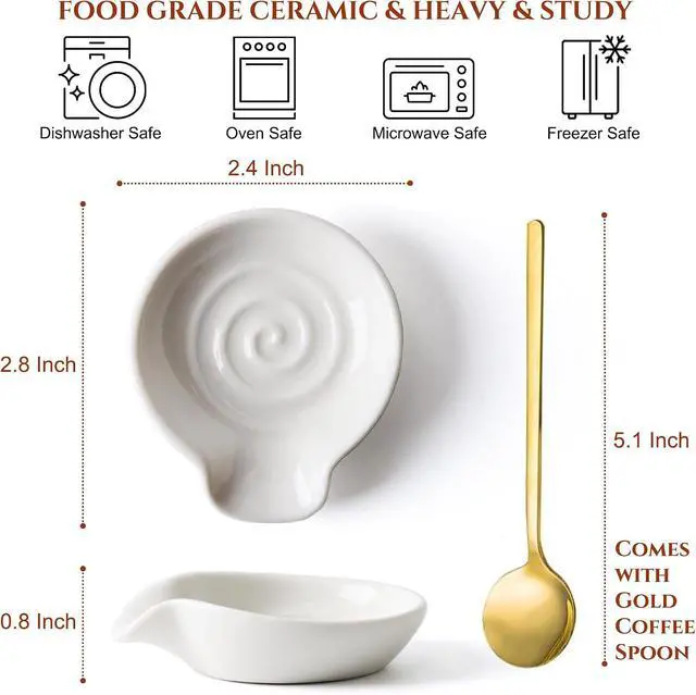 Alt view image 2 of 7 - Coffee Spoon Rest for Coffee Bar Accessories Ceramic Coffee Spoon Holder | Comes with Gold Spoon, Small Spoon Rest for Coffee Station Accessories, Cute Accessories for Coffee Bar Decor