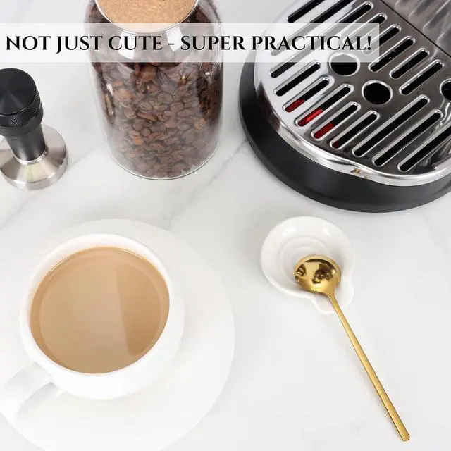 Alt view image 4 of 7 - Coffee Spoon Rest for Coffee Bar Accessories Ceramic Coffee Spoon Holder | Comes with Gold Spoon, Small Spoon Rest for Coffee Station Accessories, Cute Accessories for Coffee Bar Decor