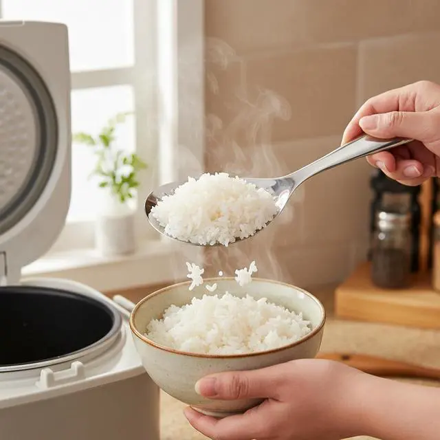 Alt view image 5 of 7 - 304 Stainless Steel Rice Paddle Spoon Spatula, 8-inch Long Non Stick Mirror Finish Stand-Up Design for Rice Mashed Potato Salads, Apply for Kitchen Home Restaurant Serving