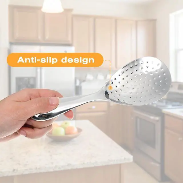 Alt view image 3 of 7 - 304 Stainless Steel Rice Paddle Spoon Spatula, 8-inch Long Non Stick Mirror Finish Stand-Up Design for Rice Mashed Potato Salads, Apply for Kitchen Home Restaurant Serving