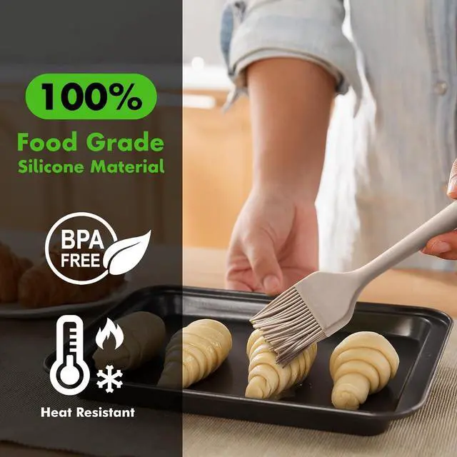 Alt view image 3 of 7 - HOTEC Basting Brushes Silicone Heat Resistant Pastry Brushes Spread Oil Butter Sauce Marinades for BBQ Grill Barbecue Baking Kitchen Cooking BPA Free Dishwasher Safe, Khaki Set of 2