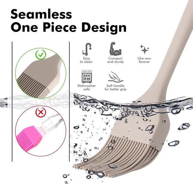 Alt view image 6 of 7 - HOTEC Basting Brushes Silicone Heat Resistant Pastry Brushes Spread Oil Butter Sauce Marinades for BBQ Grill Barbecue Baking Kitchen Cooking BPA Free Dishwasher Safe, Khaki Set of 2