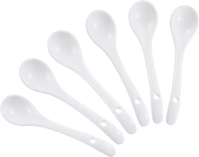 Main image of 6-Pack Small Porcelain Salt & Spice Spoons, Traditional White Condiment Spoons 11cm(4.4inch)