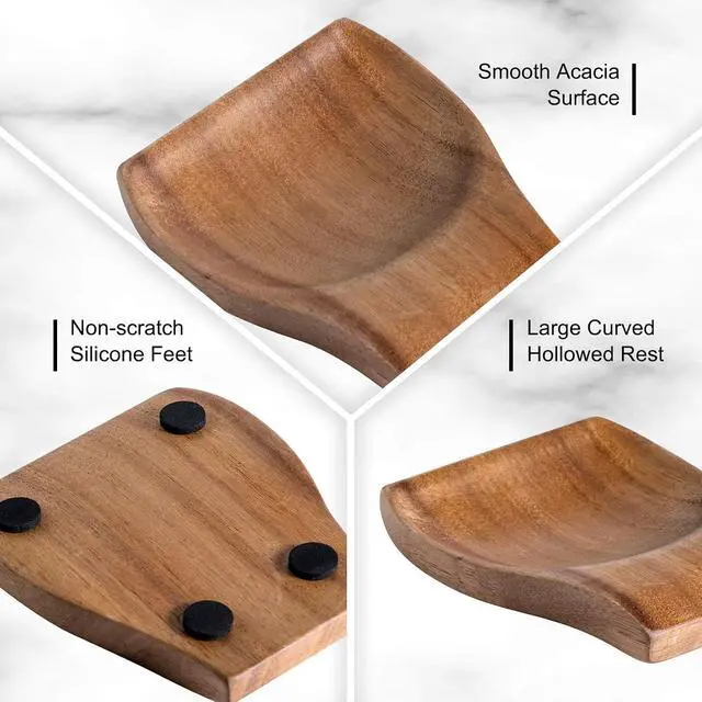Alt view image 3 of 5 - Wood Spoon Rests for Kitchen Counter - Cooking Spoon Holder for Stove Top, Modern Coffee Spoon Rest, 2 pcs Spatula Rest Holder