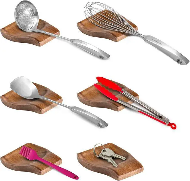 Alt view image 4 of 5 - Wood Spoon Rests for Kitchen Counter - Cooking Spoon Holder for Stove Top, Modern Coffee Spoon Rest, 2 pcs Spatula Rest Holder