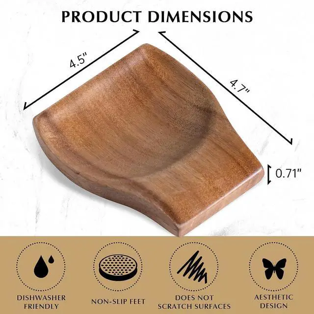 Alt view image 2 of 5 - Wood Spoon Rests for Kitchen Counter - Cooking Spoon Holder for Stove Top, Modern Coffee Spoon Rest, 2 pcs Spatula Rest Holder