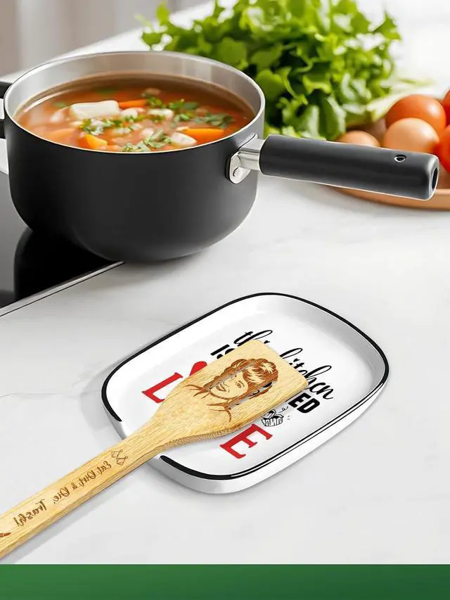 Alt view image 5 of 6 - Funny This Kitchen Is Seasoned With Love Spoon Rest, Ceramic Spoon Rest for Stove Top, Spoon Holder Kitchen Décor, for Cooking Lovers Friends Women Mom Housewarming Gifts