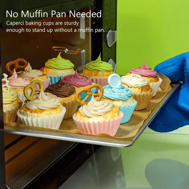 Alt view image 4 of 7 - Caperci Heavy Duty White Cupcake Liners Standard Muffin Baking Cups 150pcs | Stay Bright, No Muffin Pan Needed, Non-stick & Easily Peels, Odorless, Grease-Resistant Paper Muffin Liners With Style