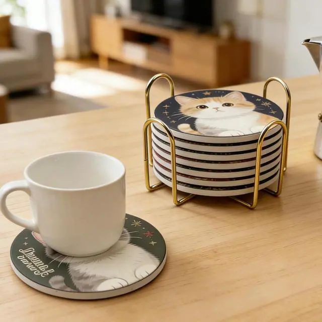 Alt view image 5 of 6 - Coaster Holder 4.3 Inch Gold Iron Metal Holder Storage Caddy for Both Round and Square Coasters Fit 4 to 9 Pieces Coasters (1 PC)