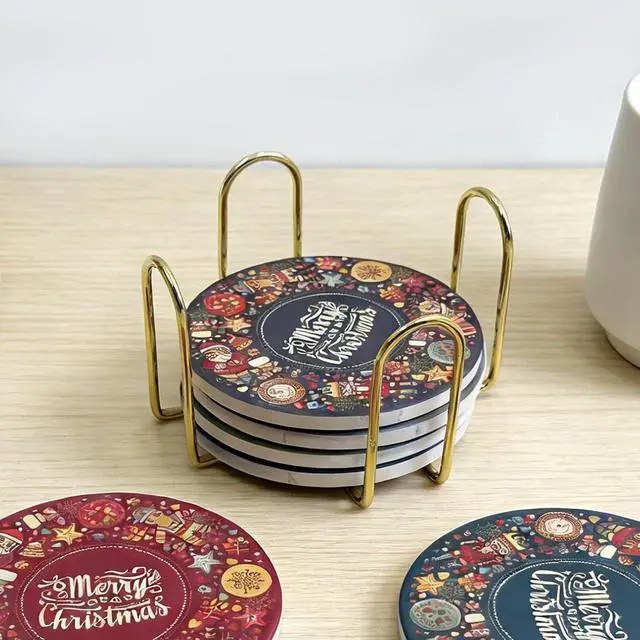 Alt view image 6 of 6 - Coaster Holder 4.3 Inch Gold Iron Metal Holder Storage Caddy for Both Round and Square Coasters Fit 4 to 9 Pieces Coasters (1 PC)