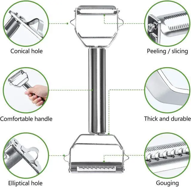 Alt view image 3 of 7 - BURLIHOME Double-sided Vegetable Peeler,Stainless Steel Julienne Cutter | Dual-blade Design,Veggies Peeler&Julienne in 1 Tool,Glide Easily,Carrot/Potato/Apple/Zucchini,Salad&Meal Prep,Dishwasher Safe