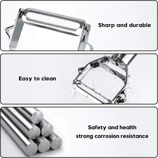 Alt view image 4 of 7 - BURLIHOME Double-sided Vegetable Peeler,Stainless Steel Julienne Cutter | Dual-blade Design,Veggies Peeler&Julienne in 1 Tool,Glide Easily,Carrot/Potato/Apple/Zucchini,Salad&Meal Prep,Dishwasher Safe
