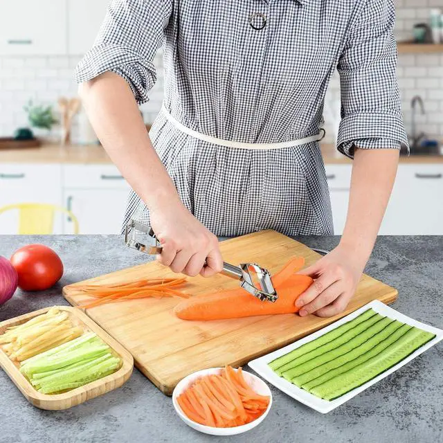 Alt view image 7 of 7 - BURLIHOME Double-sided Vegetable Peeler,Stainless Steel Julienne Cutter | Dual-blade Design,Veggies Peeler&Julienne in 1 Tool,Glide Easily,Carrot/Potato/Apple/Zucchini,Salad&Meal Prep,Dishwasher Safe