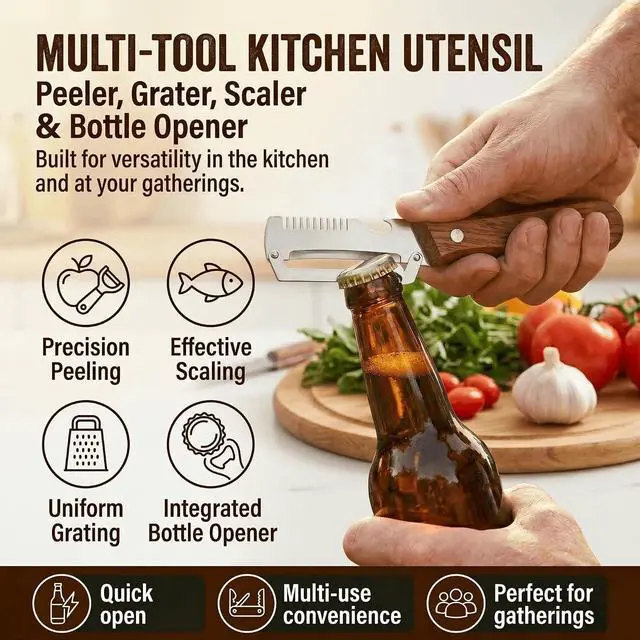 Alt view image 3 of 7 - 2.5mm Stainless Steel peeler with Wooden Handle - Shredding Knife or vegetables - Elite Multifunction vegetable & fruit Peeler knife - y-peeler for vegetables, Food Prep & Garnishing (1pc)