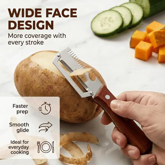 Alt view image 2 of 7 - 2.5mm Stainless Steel peeler with Wooden Handle - Shredding Knife or vegetables - Elite Multifunction vegetable & fruit Peeler knife - y-peeler for vegetables, Food Prep & Garnishing (1pc)