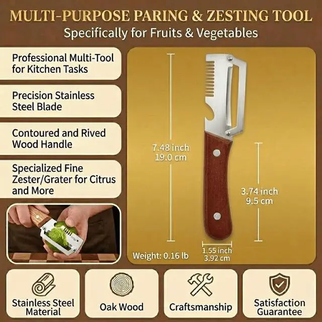 Alt view image 4 of 7 - 2.5mm Stainless Steel peeler with Wooden Handle - Shredding Knife or vegetables - Elite Multifunction vegetable & fruit Peeler knife - y-peeler for vegetables, Food Prep & Garnishing (1pc)