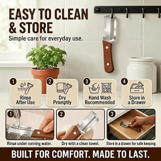 Alt view image 7 of 7 - 2.5mm Stainless Steel peeler with Wooden Handle - Shredding Knife or vegetables - Elite Multifunction vegetable & fruit Peeler knife - y-peeler for vegetables, Food Prep & Garnishing (1pc)