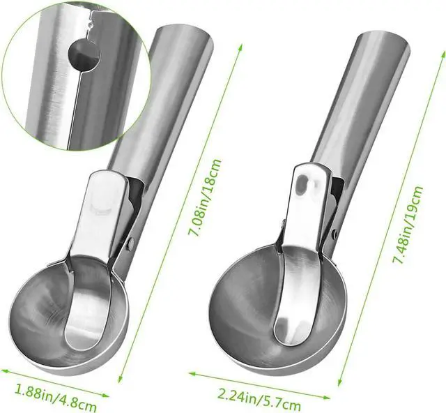 Alt view image 2 of 7 - 2 Pcs Stainless Steel Ice Cream Scoop, Heavy Duty Ice Cream Scooper with Trigger Metal Icecream Scoop Spoon for Fruit Scoop, Sundaes, Sorbet, Icecream (Silver)