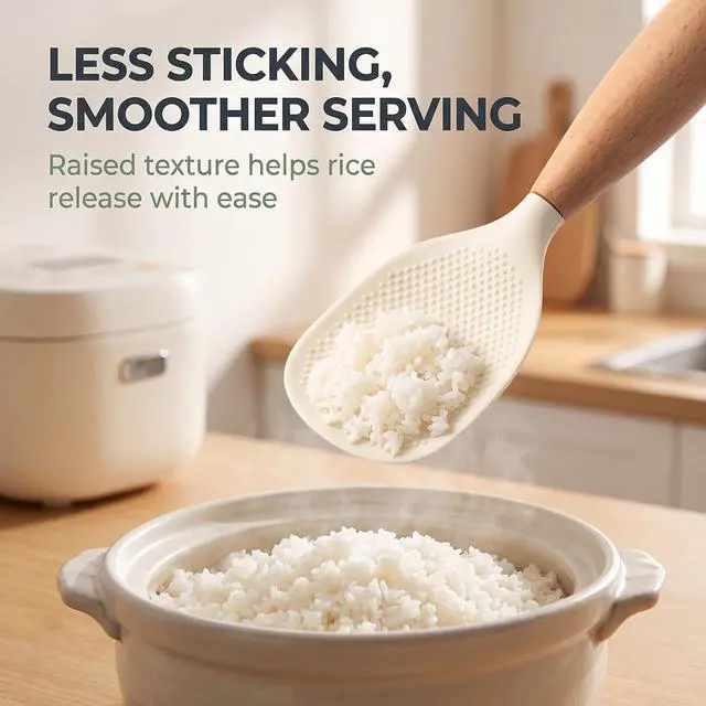 Alt view image 5 of 7 - 1Pc Standing Silicone Rice Spoon Paddle, Rice and Potato Servers,Household Rice Shovel Heat Resistant Anti-scalding Rice Scooper, Serving SpoonsWhite