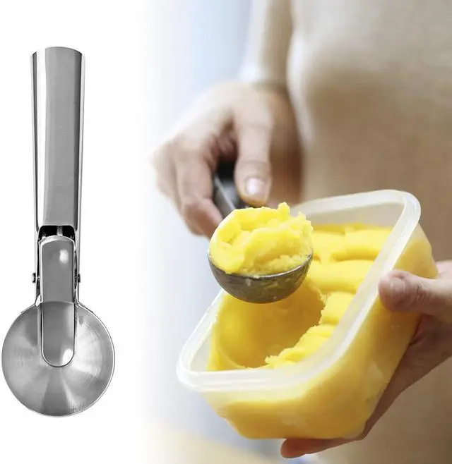 Alt view image 7 of 7 - 2 Pcs Stainless Steel Ice Cream Scoop, Heavy Duty Ice Cream Scooper with Trigger Metal Icecream Scoop Spoon for Fruit Scoop, Sundaes, Sorbet, Icecream (Silver)