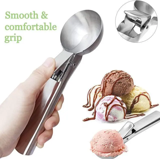 Alt view image 5 of 7 - 2 Pcs Stainless Steel Ice Cream Scoop, Heavy Duty Ice Cream Scooper with Trigger Metal Icecream Scoop Spoon for Fruit Scoop, Sundaes, Sorbet, Icecream (Silver)