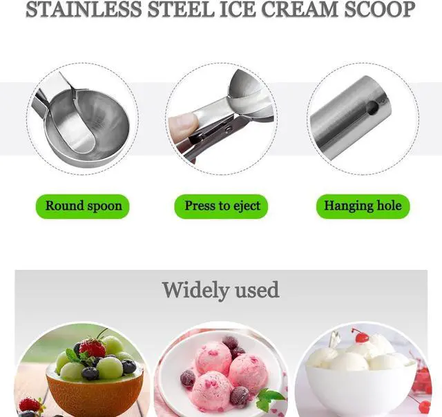 Alt view image 4 of 7 - 2 Pcs Stainless Steel Ice Cream Scoop, Heavy Duty Ice Cream Scooper with Trigger Metal Icecream Scoop Spoon for Fruit Scoop, Sundaes, Sorbet, Icecream (Silver)
