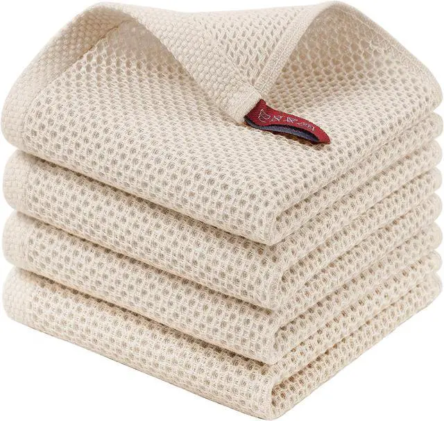 Main image of Homaxy 100% Cotton Waffle Weave Kitchen Dish Cloths, 4-Pack, Beige | 12 x 12 Inches, Ultra Soft Absorbent Dish Towels, Quick Drying Dish Rags with Hanging Loop