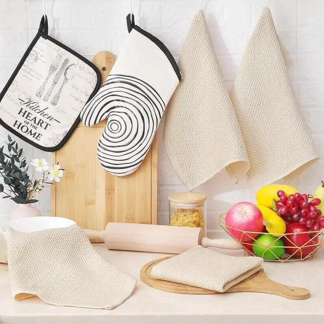 Alt view image 6 of 7 - Homaxy 100% Cotton Waffle Weave Kitchen Dish Cloths, 4-Pack, Beige | 12 x 12 Inches, Ultra Soft Absorbent Dish Towels, Quick Drying Dish Rags with Hanging Loop