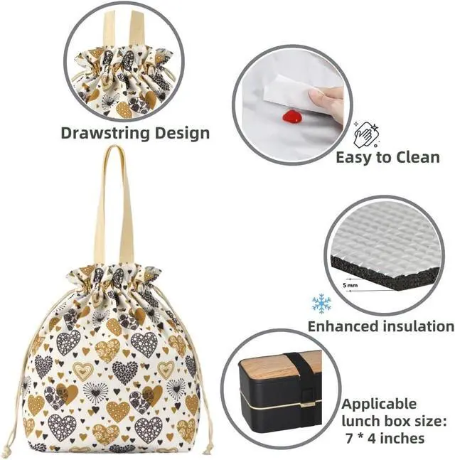 Alt view image 4 of 7 - Double-Handle Lunch Bag, Insulated Waterproof Reusable Tote for Women/Students, Fits 2 Bento Boxes + Water Bottle - Ideal for School/Office/Picnic(Yellow)