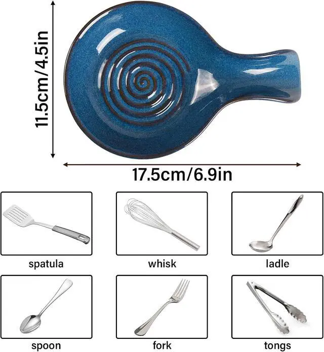 Alt view image 2 of 7 - JINIHFW Spoon Rest for Kitchen, Ceramic Spoon Holder for Stove Top, Cooking Spoon Holder,Heat Resistant Utensil Rest for Countertop, Dishwasher Safe, Blue (1 pcs)