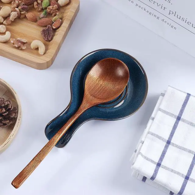 Alt view image 3 of 7 - JINIHFW Spoon Rest for Kitchen, Ceramic Spoon Holder for Stove Top, Cooking Spoon Holder,Heat Resistant Utensil Rest for Countertop, Dishwasher Safe, Blue (1 pcs)
