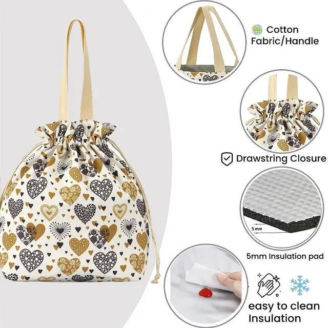 Alt view image 5 of 7 - Double-Handle Lunch Bag, Insulated Waterproof Reusable Tote for Women/Students, Fits 2 Bento Boxes + Water Bottle - Ideal for School/Office/Picnic(Yellow)