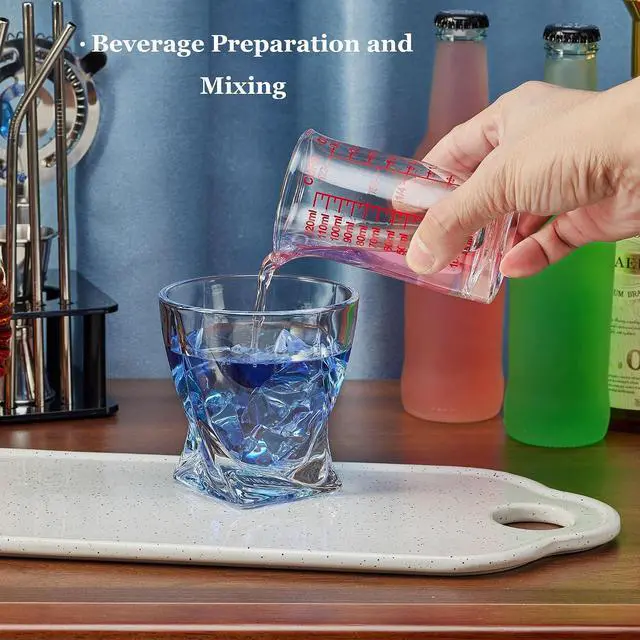 Alt view image 5 of 7 - Ackers 4oz Glass Measuring Cup Shot Glass with Ounce,Ml,Cups Markings for Kitchen & Bar(Red Line)