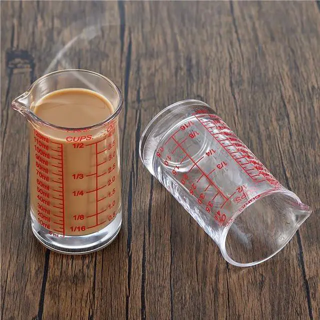 Alt view image 6 of 7 - Ackers 4oz Glass Measuring Cup Shot Glass with Ounce,Ml,Cups Markings for Kitchen & Bar(Red Line)