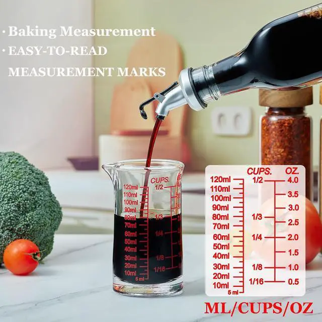 Alt view image 3 of 7 - Ackers 4oz Glass Measuring Cup Shot Glass with Ounce,Ml,Cups Markings for Kitchen & Bar(Red Line)