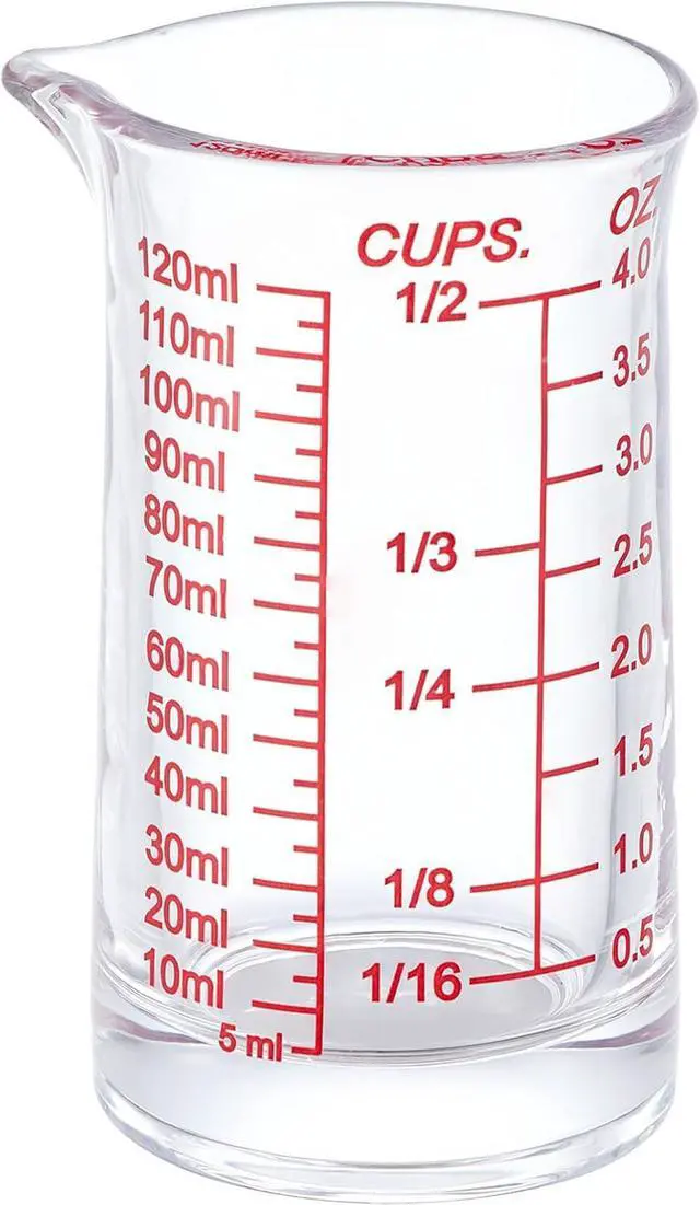 Main image of Ackers 4oz Glass Measuring Cup Shot Glass with Ounce,Ml,Cups Markings for Kitchen & Bar(Red Line)