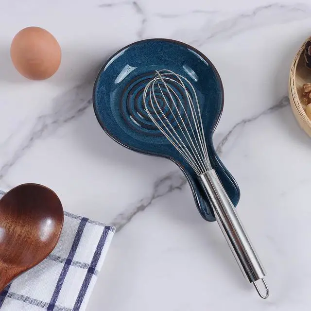 Alt view image 5 of 7 - JINIHFW Spoon Rest for Kitchen, Ceramic Spoon Holder for Stove Top, Cooking Spoon Holder,Heat Resistant Utensil Rest for Countertop, Dishwasher Safe, Blue (1 pcs)