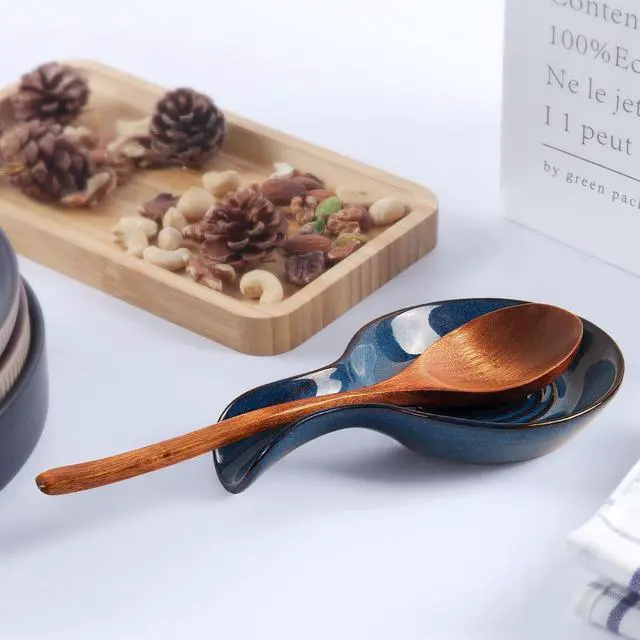 Alt view image 4 of 7 - JINIHFW Spoon Rest for Kitchen, Ceramic Spoon Holder for Stove Top, Cooking Spoon Holder,Heat Resistant Utensil Rest for Countertop, Dishwasher Safe, Blue (1 pcs)
