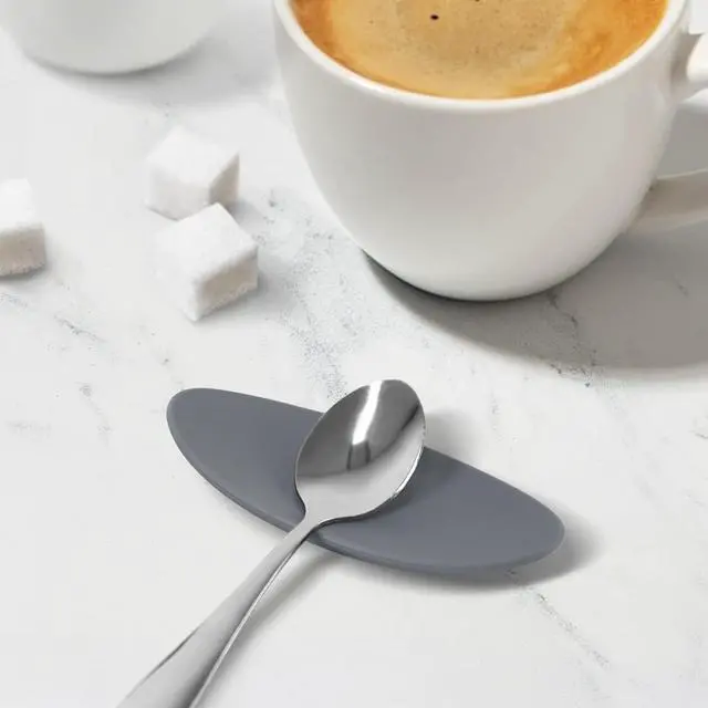 Alt view image 2 of 7 - Carrotez 2 PCs Small Silicone Coffee Spoon Rest 3.74"L x 1.6"W - Deep Grey | Spoon Holder Flexible almond-Shaped for Next to Coffee Maker, Kitchen Utensil Rest