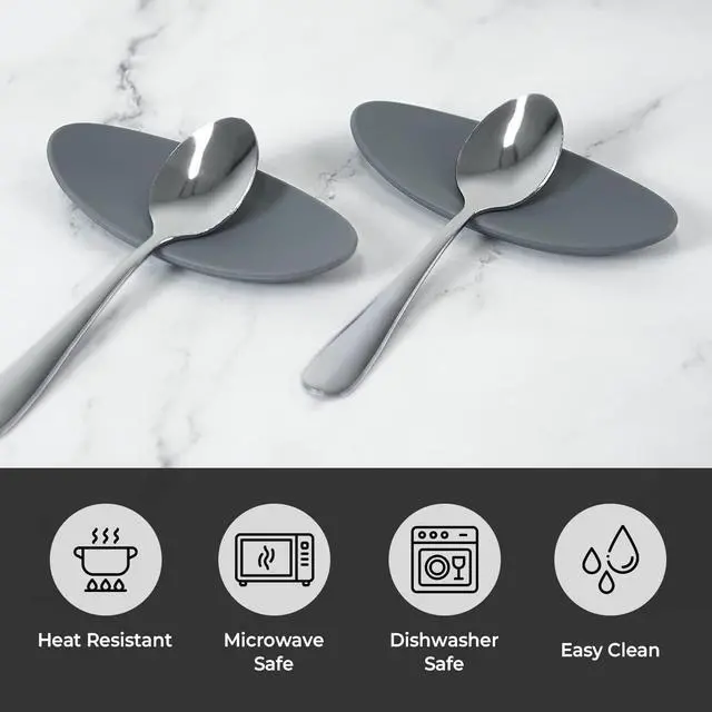 Alt view image 3 of 7 - Carrotez 2 PCs Small Silicone Coffee Spoon Rest 3.74"L x 1.6"W - Deep Grey | Spoon Holder Flexible almond-Shaped for Next to Coffee Maker, Kitchen Utensil Rest